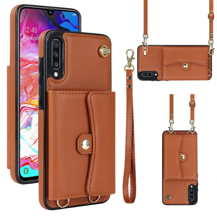 For Samsung Galaxy A50 RFID Card Slot Leather Phone Case with Long Lanyard