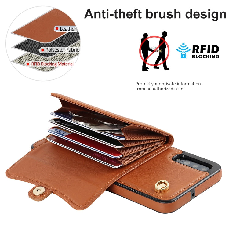 For Samsung Galaxy A50 RFID Card Slot Leather Phone Case with Long Lanyard