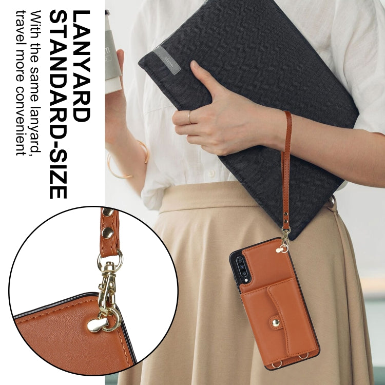 For Samsung Galaxy A50 RFID Card Slot Leather Phone Case with Long Lanyard
