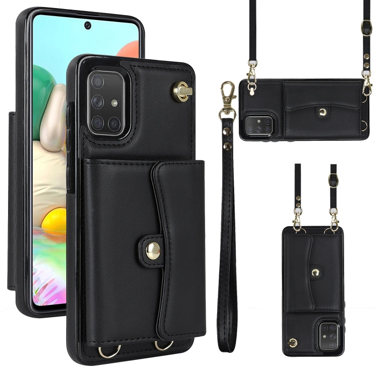 For Samsung Galaxy A51 4G RFID Card Slot Leather Phone Case with Long Lanyard