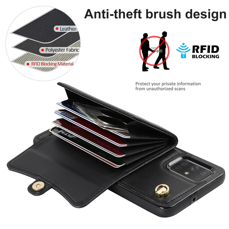 For Samsung Galaxy A51 4G RFID Card Slot Leather Phone Case with Long Lanyard