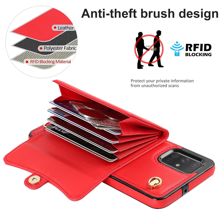 For Samsung Galaxy A51 4G RFID Card Slot Leather Phone Case with Long Lanyard