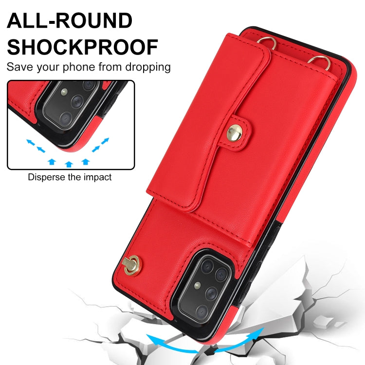 For Samsung Galaxy A51 4G RFID Card Slot Leather Phone Case with Long Lanyard