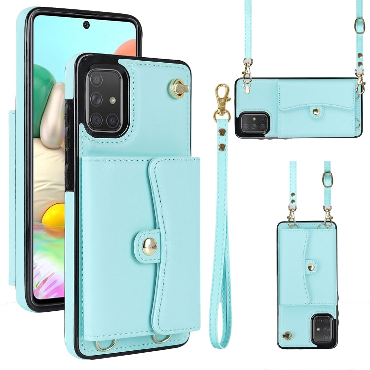 For Samsung Galaxy A51 4G RFID Card Slot Leather Phone Case with Long Lanyard
