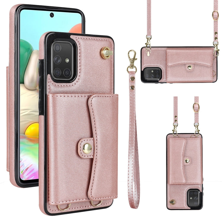 For Samsung Galaxy A51 4G RFID Card Slot Leather Phone Case with Long Lanyard