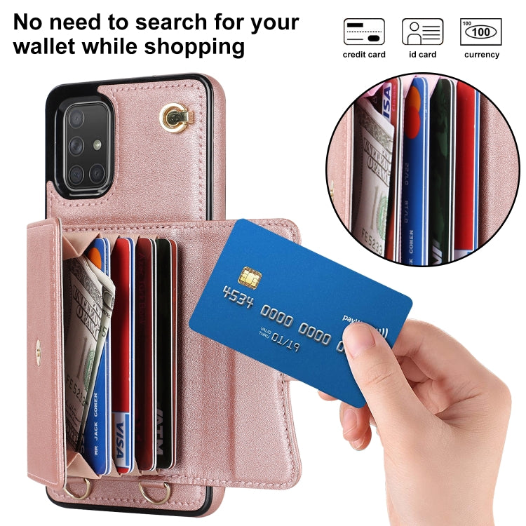 For Samsung Galaxy A51 4G RFID Card Slot Leather Phone Case with Long Lanyard