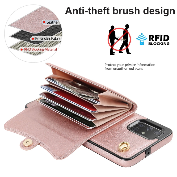 For Samsung Galaxy A51 4G RFID Card Slot Leather Phone Case with Long Lanyard