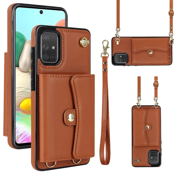 For Samsung Galaxy A51 4G RFID Card Slot Leather Phone Case with Long Lanyard