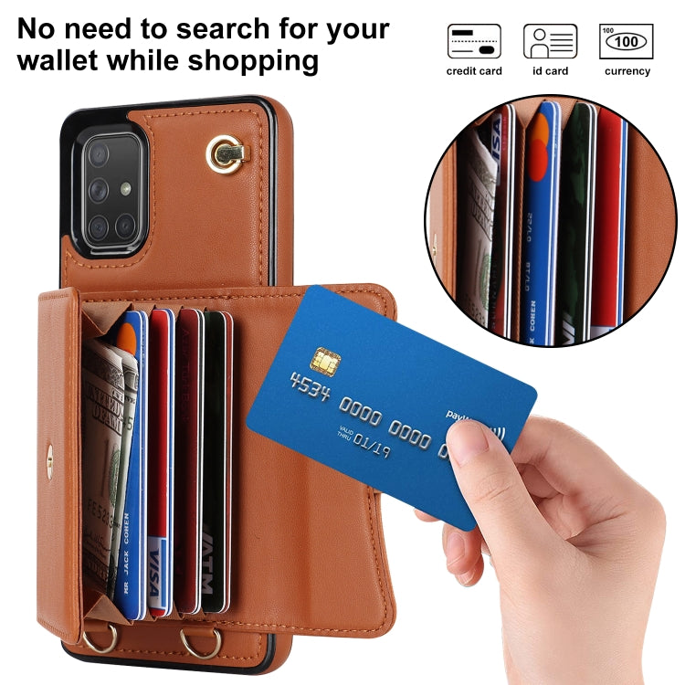 For Samsung Galaxy A51 4G RFID Card Slot Leather Phone Case with Long Lanyard