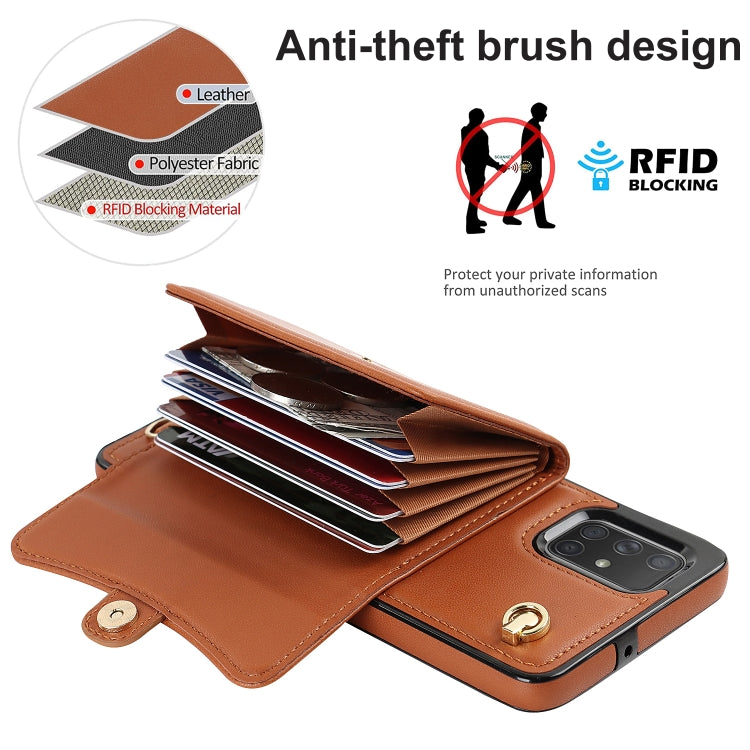 For Samsung Galaxy A51 4G RFID Card Slot Leather Phone Case with Long Lanyard