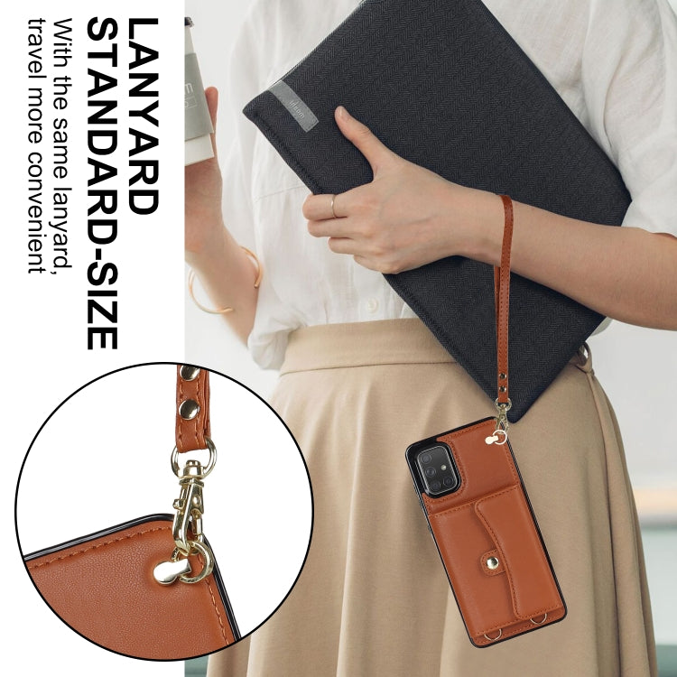 For Samsung Galaxy A51 4G RFID Card Slot Leather Phone Case with Long Lanyard