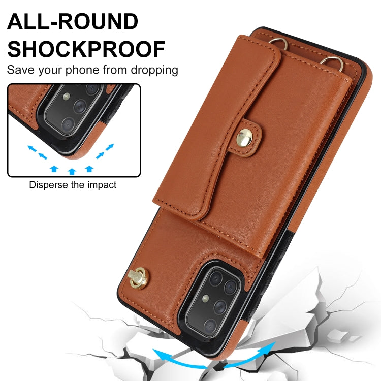 For Samsung Galaxy A51 4G RFID Card Slot Leather Phone Case with Long Lanyard