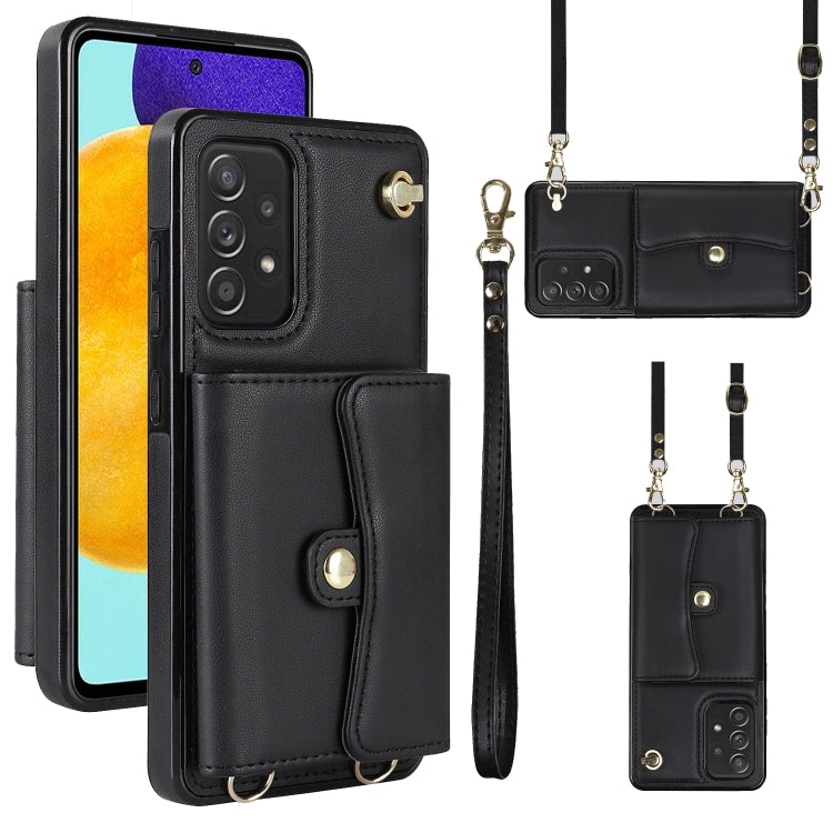 For Samsung Galaxy A52 5G RFID Card Slot Leather Phone Case with Long Lanyard