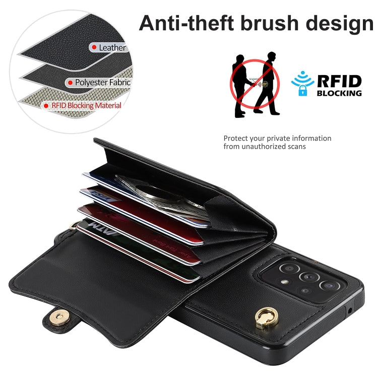 For Samsung Galaxy A52 5G RFID Card Slot Leather Phone Case with Long Lanyard