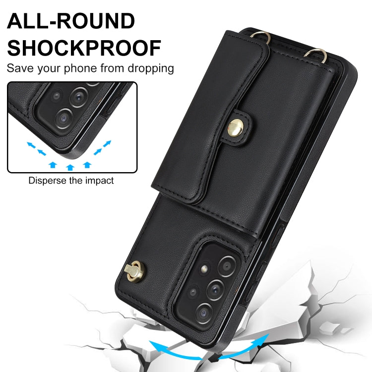 For Samsung Galaxy A52 5G RFID Card Slot Leather Phone Case with Long Lanyard