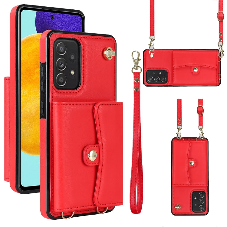 For Samsung Galaxy A52 5G RFID Card Slot Leather Phone Case with Long Lanyard