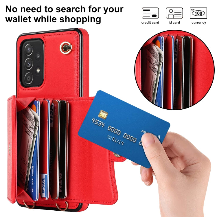 For Samsung Galaxy A52 5G RFID Card Slot Leather Phone Case with Long Lanyard