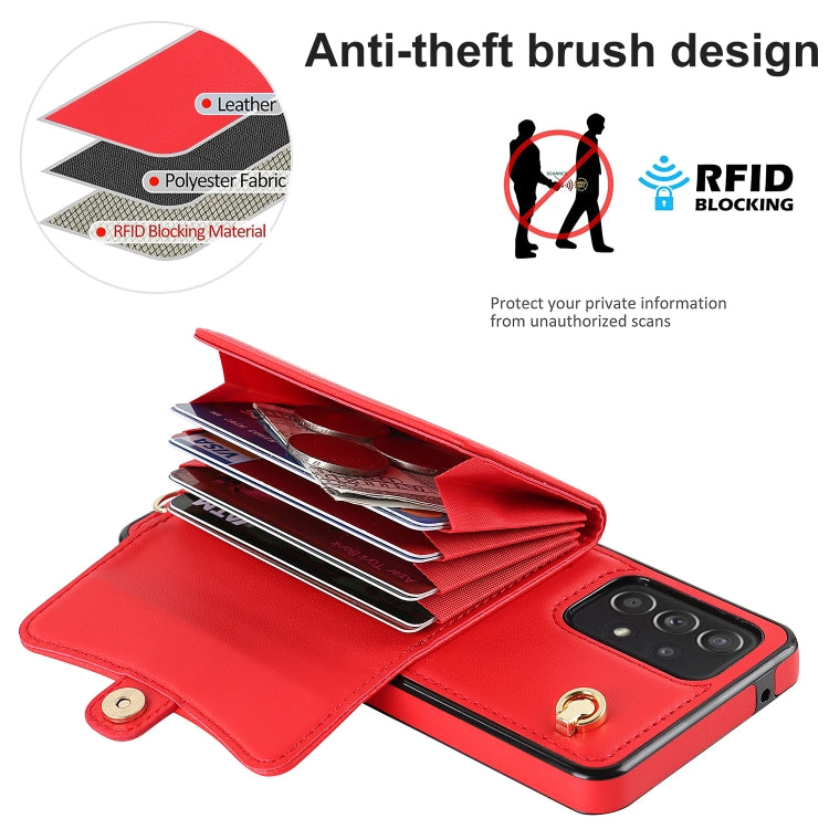 For Samsung Galaxy A52 5G RFID Card Slot Leather Phone Case with Long Lanyard