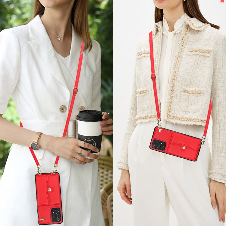 For Samsung Galaxy A52 5G RFID Card Slot Leather Phone Case with Long Lanyard