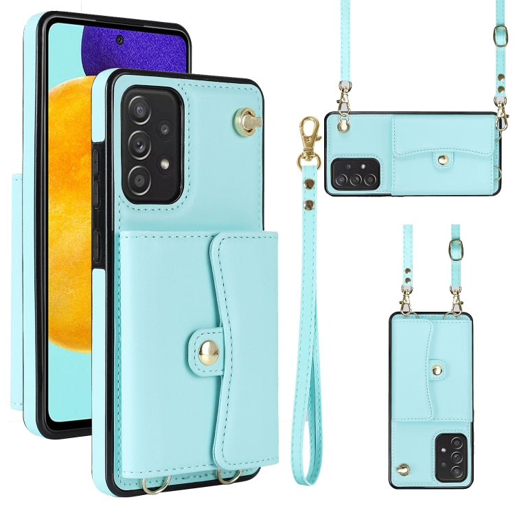 For Samsung Galaxy A52 5G RFID Card Slot Leather Phone Case with Long Lanyard