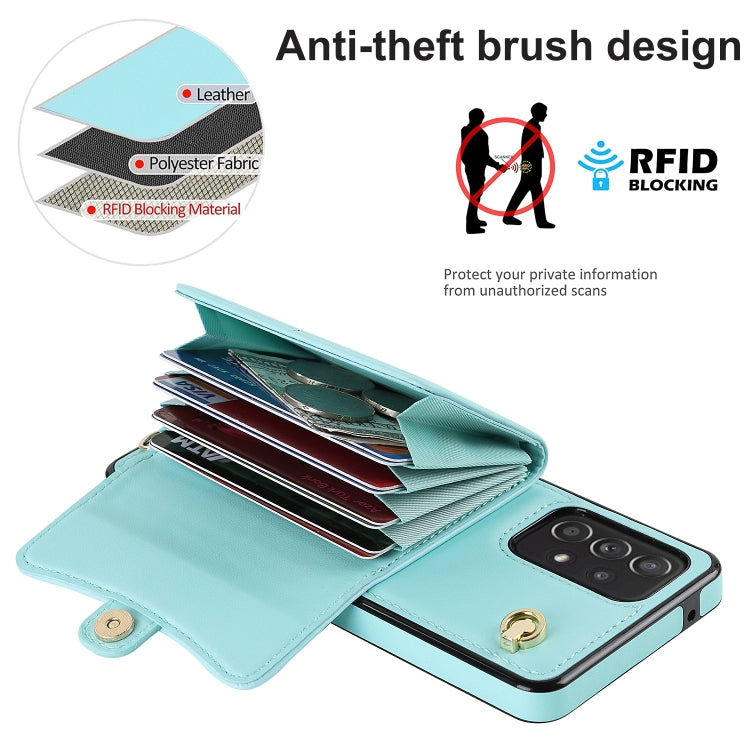 For Samsung Galaxy A52 5G RFID Card Slot Leather Phone Case with Long Lanyard