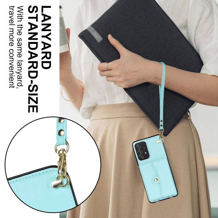 For Samsung Galaxy A52 5G RFID Card Slot Leather Phone Case with Long Lanyard