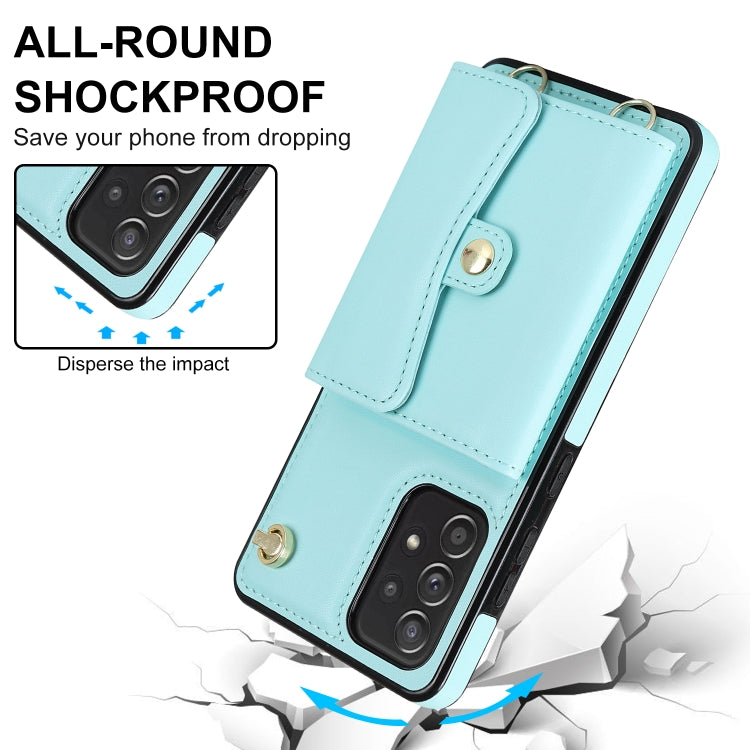 For Samsung Galaxy A52 5G RFID Card Slot Leather Phone Case with Long Lanyard