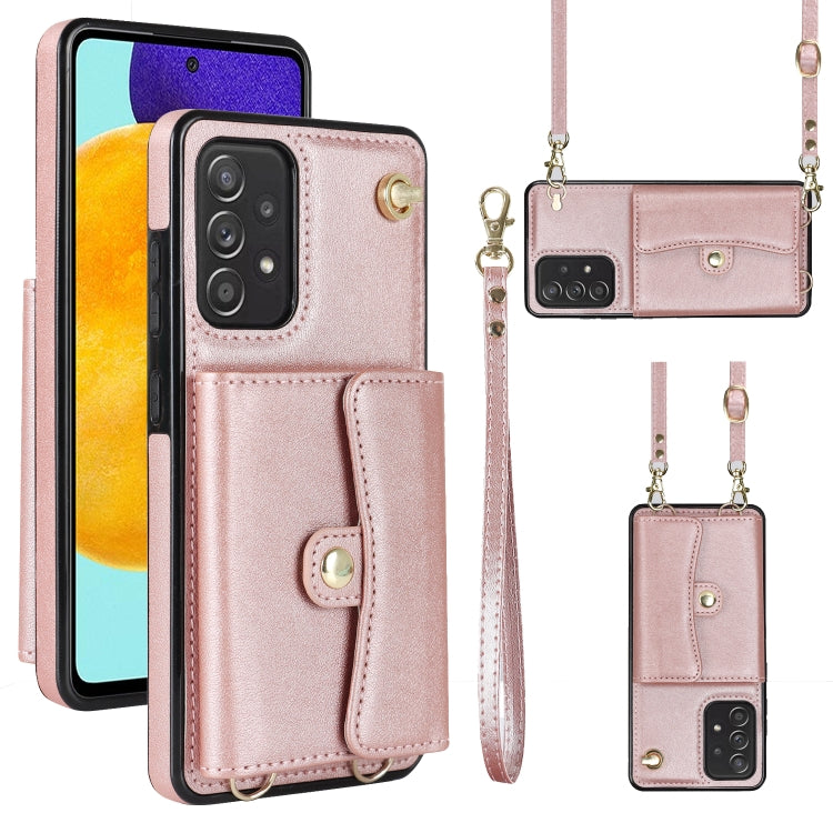 For Samsung Galaxy A52 5G RFID Card Slot Leather Phone Case with Long Lanyard