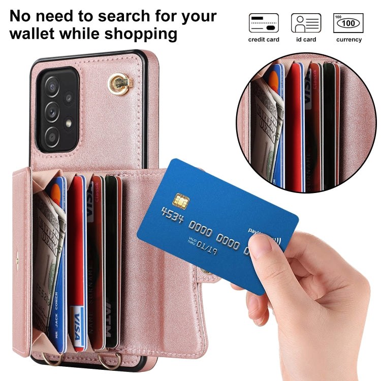 For Samsung Galaxy A52 5G RFID Card Slot Leather Phone Case with Long Lanyard