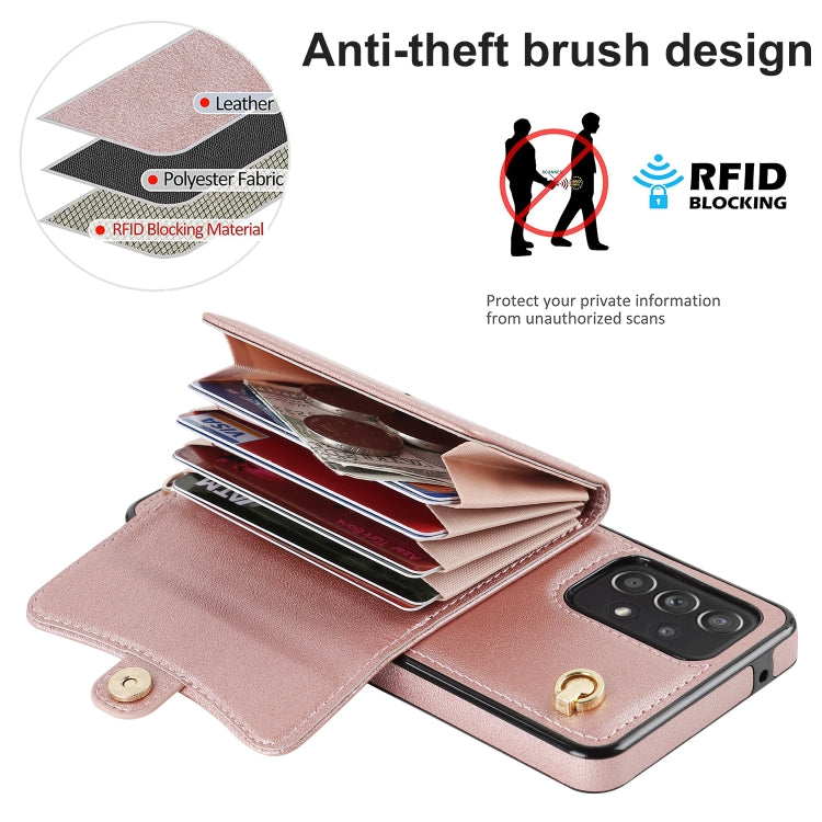 For Samsung Galaxy A52 5G RFID Card Slot Leather Phone Case with Long Lanyard