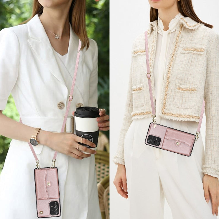 For Samsung Galaxy A52 5G RFID Card Slot Leather Phone Case with Long Lanyard