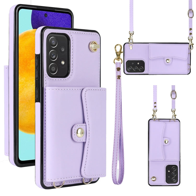 For Samsung Galaxy A52 5G RFID Card Slot Leather Phone Case with Long Lanyard