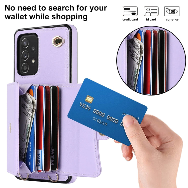 For Samsung Galaxy A52 5G RFID Card Slot Leather Phone Case with Long Lanyard