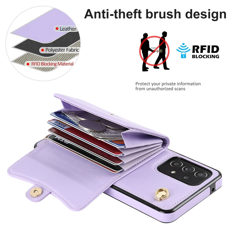 For Samsung Galaxy A52 5G RFID Card Slot Leather Phone Case with Long Lanyard