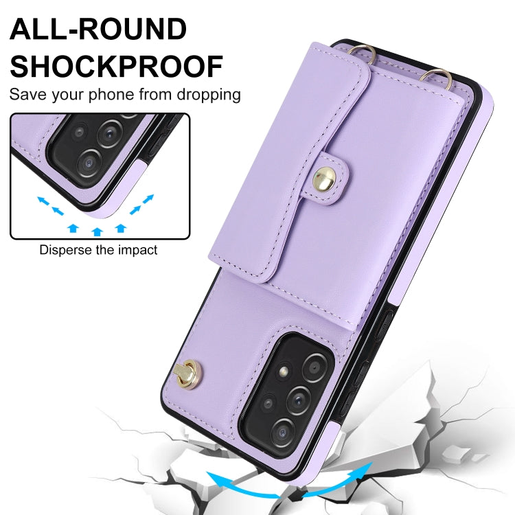 For Samsung Galaxy A52 5G RFID Card Slot Leather Phone Case with Long Lanyard