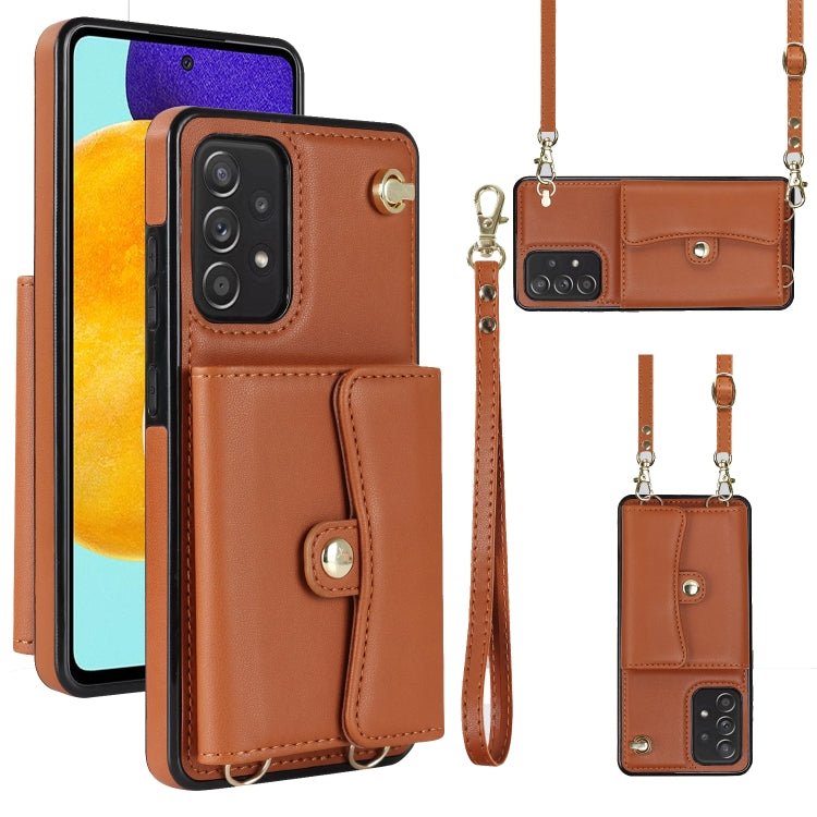 For Samsung Galaxy A52 5G RFID Card Slot Leather Phone Case with Long Lanyard