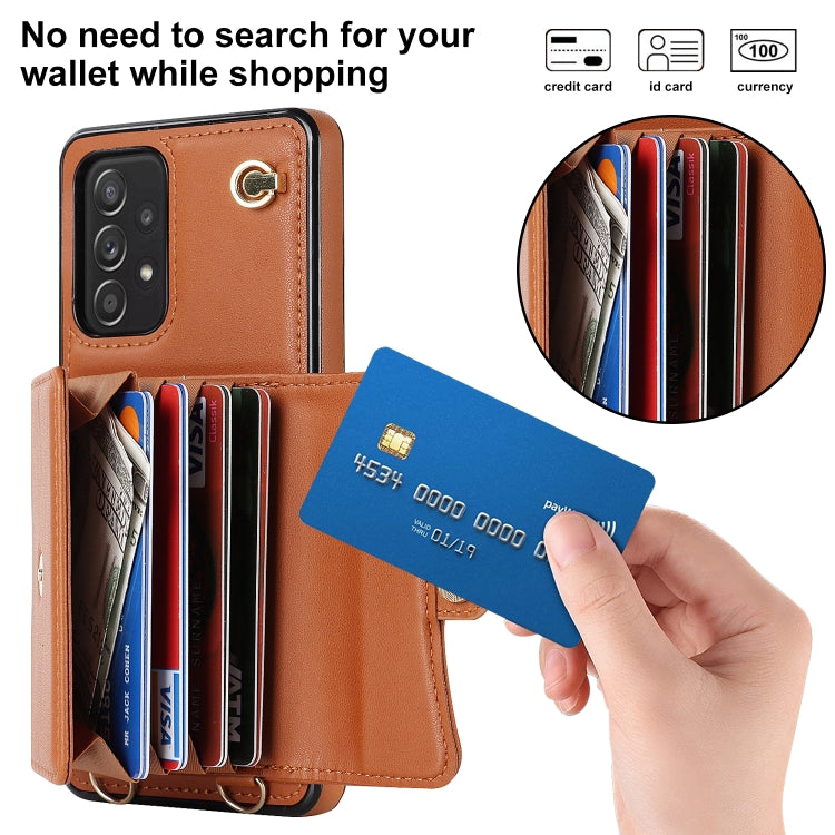 For Samsung Galaxy A52 5G RFID Card Slot Leather Phone Case with Long Lanyard