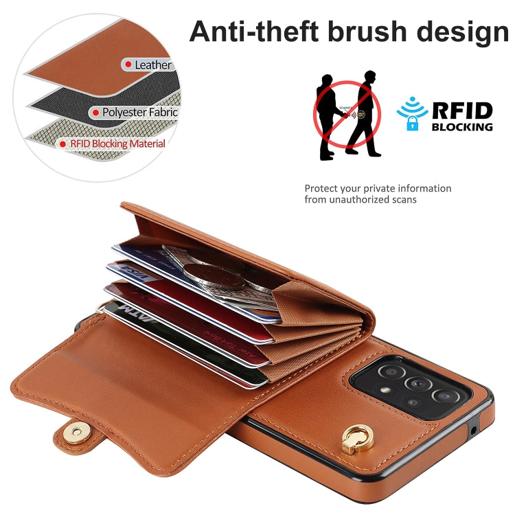 For Samsung Galaxy A52 5G RFID Card Slot Leather Phone Case with Long Lanyard