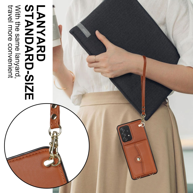 For Samsung Galaxy A52 5G RFID Card Slot Leather Phone Case with Long Lanyard