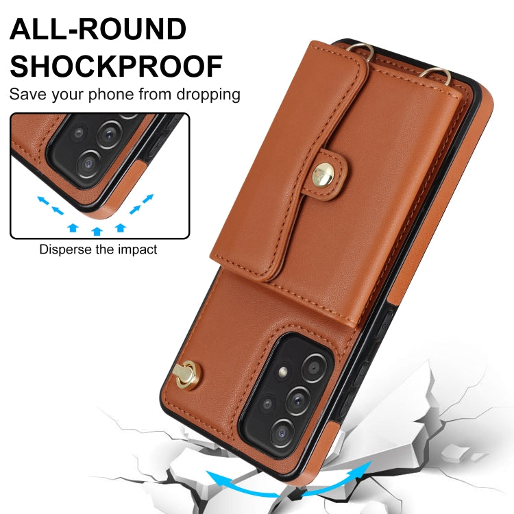For Samsung Galaxy A52 5G RFID Card Slot Leather Phone Case with Long Lanyard