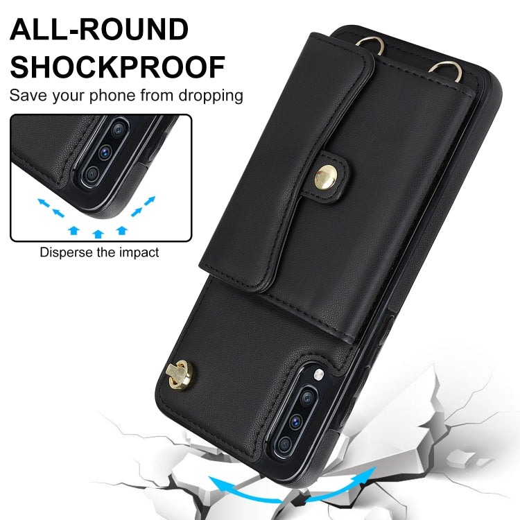 For Samsung Galaxy A70 RFID Card Slot Leather Phone Case with Long Lanyard