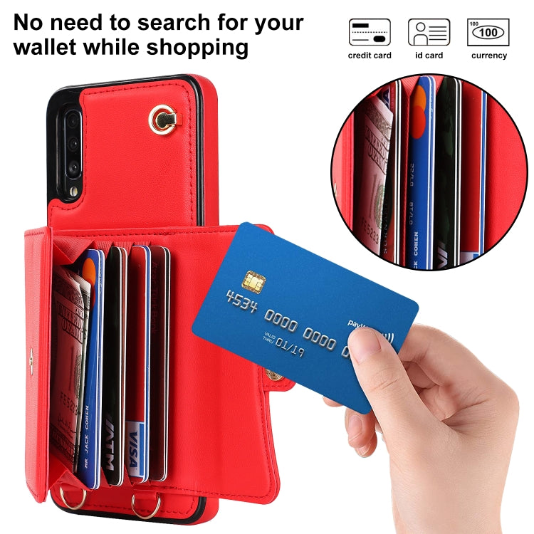 For Samsung Galaxy A70 RFID Card Slot Leather Phone Case with Long Lanyard