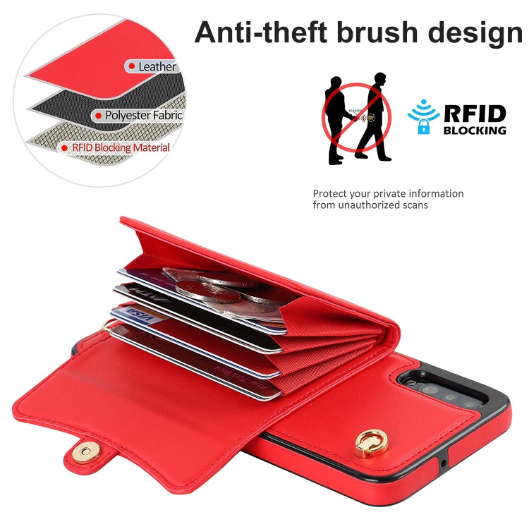 For Samsung Galaxy A70 RFID Card Slot Leather Phone Case with Long Lanyard