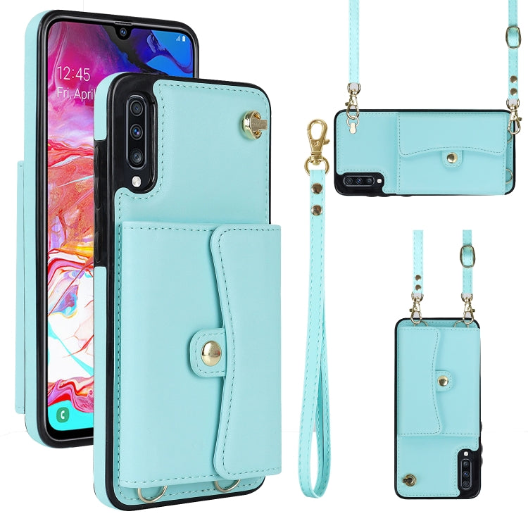 For Samsung Galaxy A70 RFID Card Slot Leather Phone Case with Long Lanyard