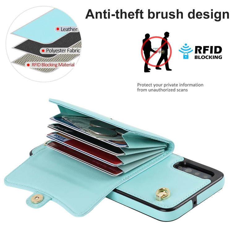 For Samsung Galaxy A70 RFID Card Slot Leather Phone Case with Long Lanyard
