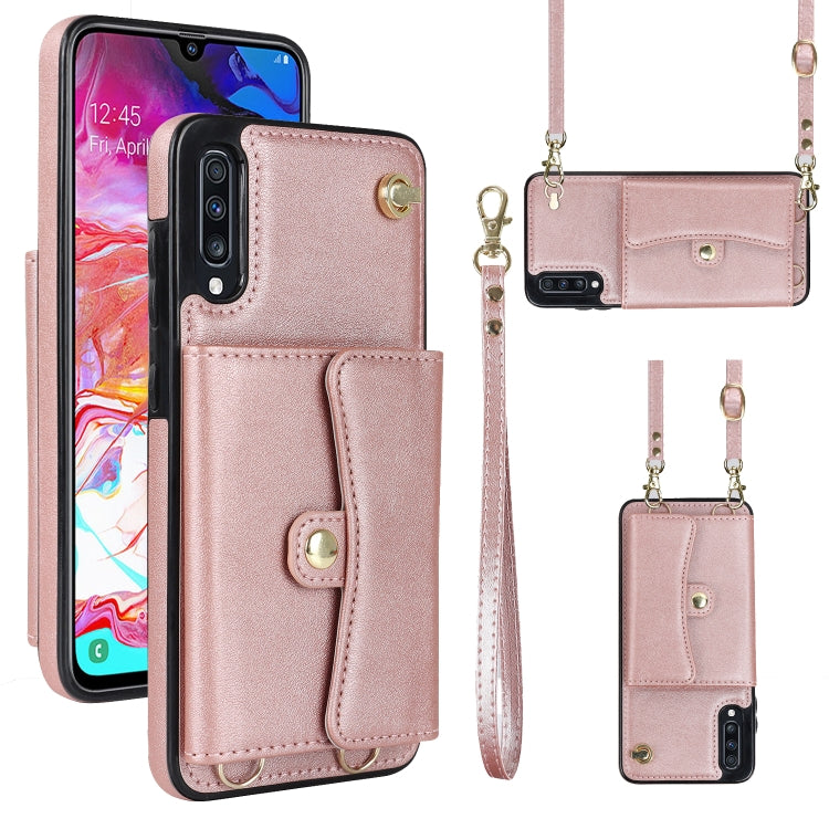 For Samsung Galaxy A70 RFID Card Slot Leather Phone Case with Long Lanyard