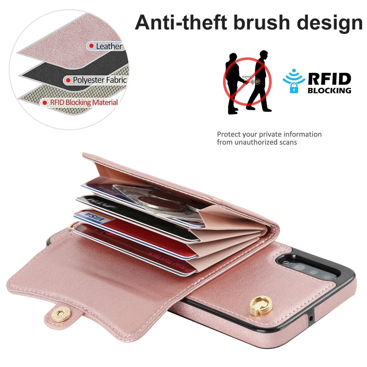 For Samsung Galaxy A70 RFID Card Slot Leather Phone Case with Long Lanyard