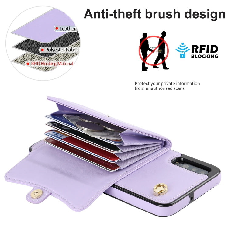 For Samsung Galaxy A70 RFID Card Slot Leather Phone Case with Long Lanyard