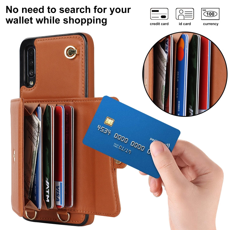 For Samsung Galaxy A70 RFID Card Slot Leather Phone Case with Long Lanyard
