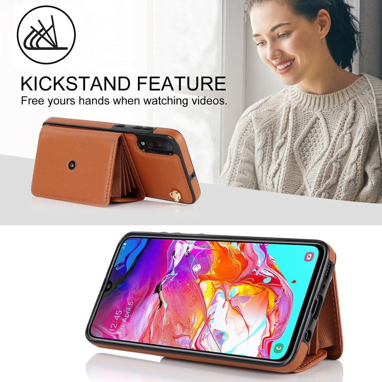For Samsung Galaxy A70 RFID Card Slot Leather Phone Case with Long Lanyard